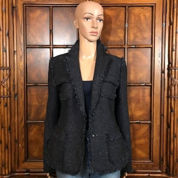 Jones New York Wool Blend Fringe Navy Speckled Blazer